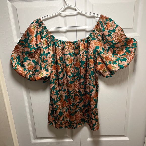 JODIFL Floral Off-Shoulder Blouse in Green and Orange - Picture 2 of 7